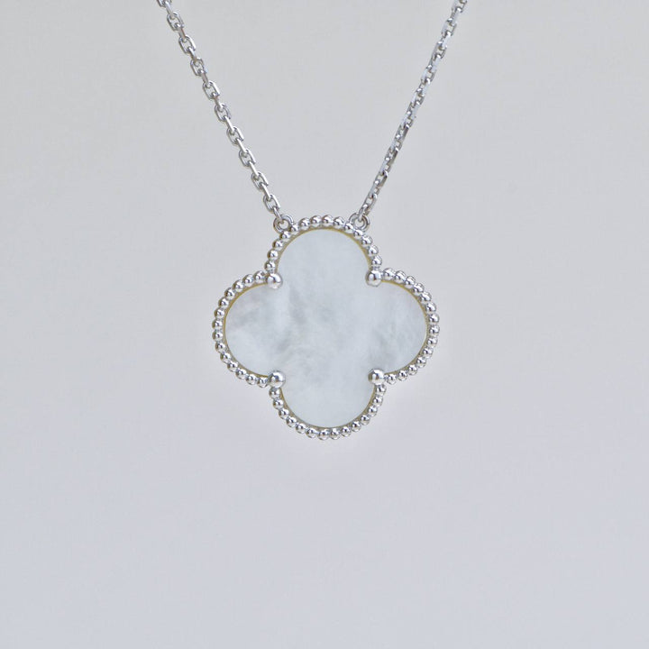 Preloved Van Cleef Magic Alhambra Mother of Pearl 18k White Gold Pendant Necklace