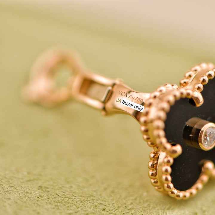 Used Van Cleef & Arpels Vintage Alhambra Limited Edition Onyx Diamond Rose Gold Earrings