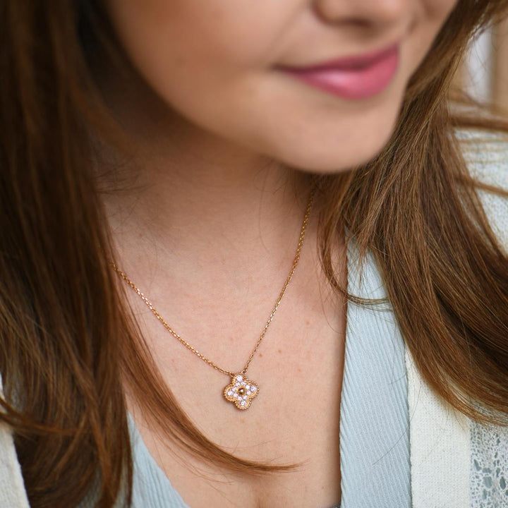 Used Van Cleef & Arpels Vintage Alhambra Yellow Gold Diamond Paved Pendant