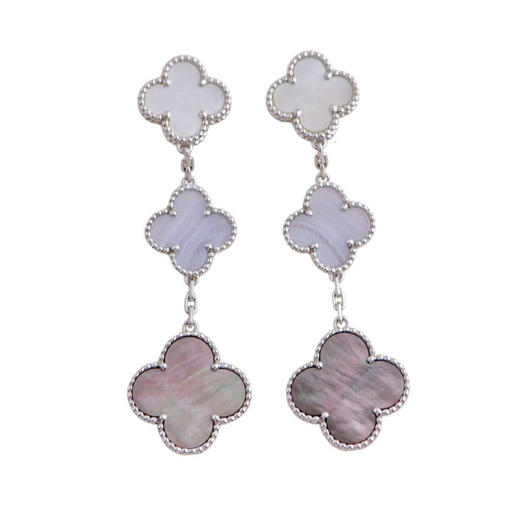Preloved Van Cleef & Arpels Magic Mother of Pearl and Chalcedony 3 Motif Earrings