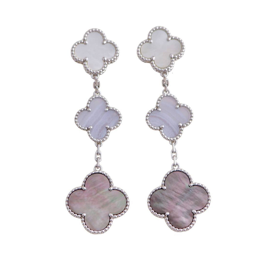 Preloved Van Cleef & Arpels Magic Mother of Pearl and Chalcedony 3 Motif Earrings