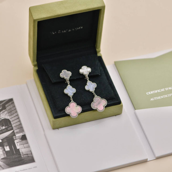 Preowned Van Cleef & Arpels Magic Mother of Pearl and Chalcedony 3 Motif Earrings