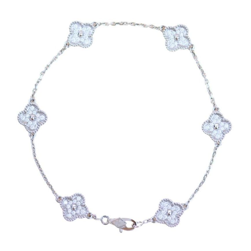Preloved Van Cleef & Arpels Sweet Alhambra Diamond White Gold 6 Motif Bracelet