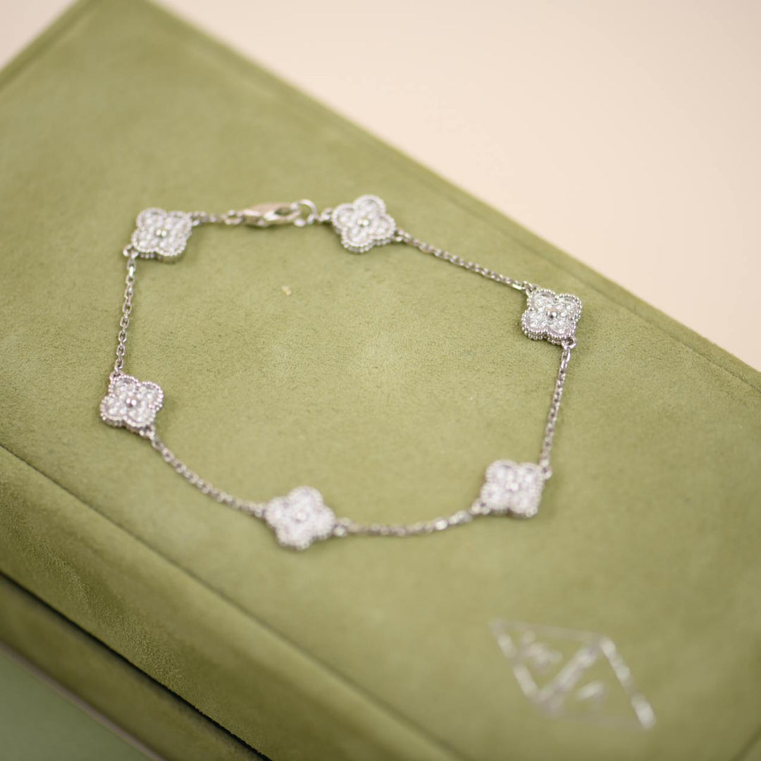 Preloved Van Cleef Sweet Alhambra Diamond White Gold 6 Motif Bracelet
