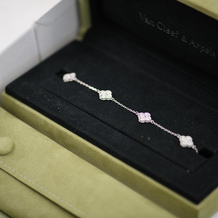 Second Hand Van Cleef & Arpels Sweet Alhambra Diamond White Gold 6 Motif Bracelet