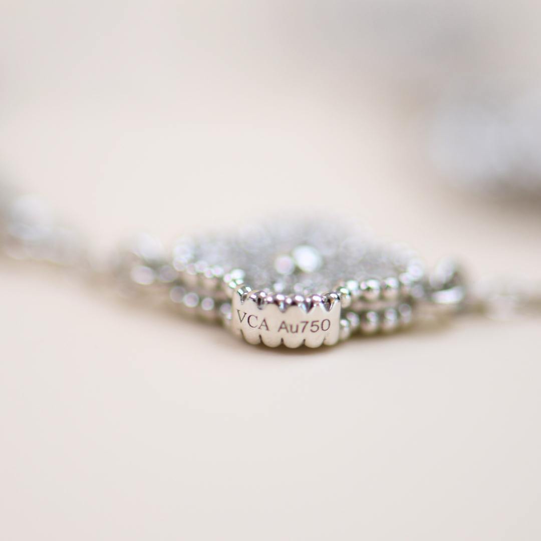 Used Van Cleef Sweet Alhambra Diamond White Gold 6 Motif Bracelet