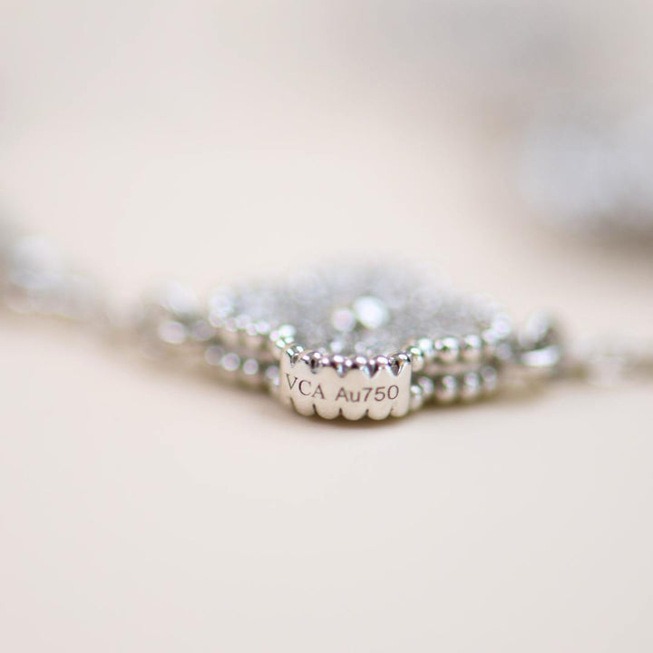 Used Van Cleef Sweet Alhambra Diamond White Gold 6 Motif Bracelet