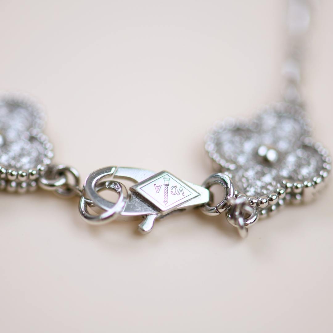 Preowned VCA Sweet Alhambra Diamond White Gold 6 Motif Bracelet