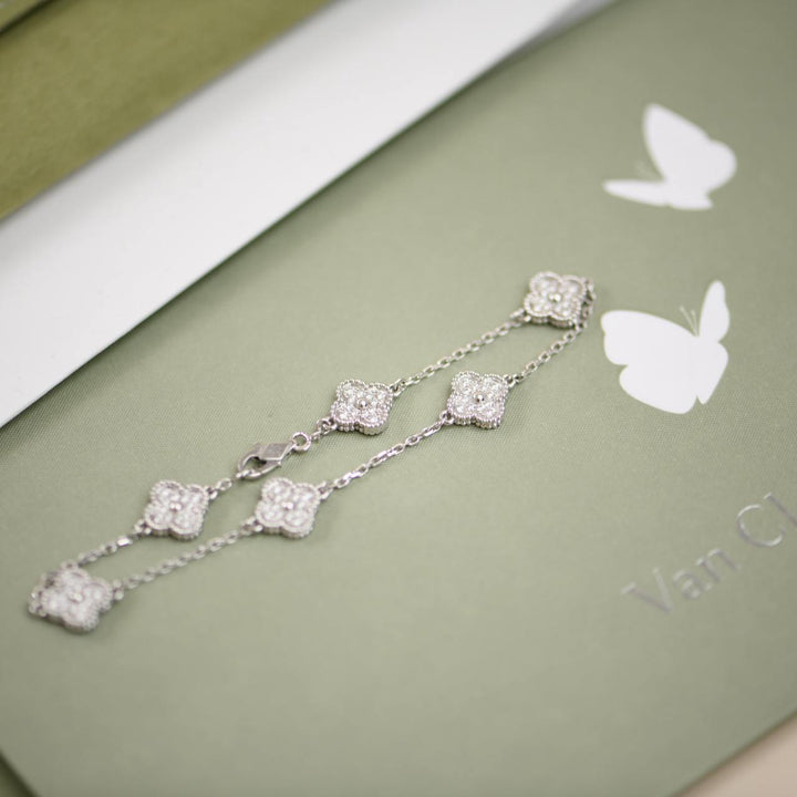 Used Van Cleef & Arpels Sweet Alhambra Diamond White Gold 6 Motif Bracelet