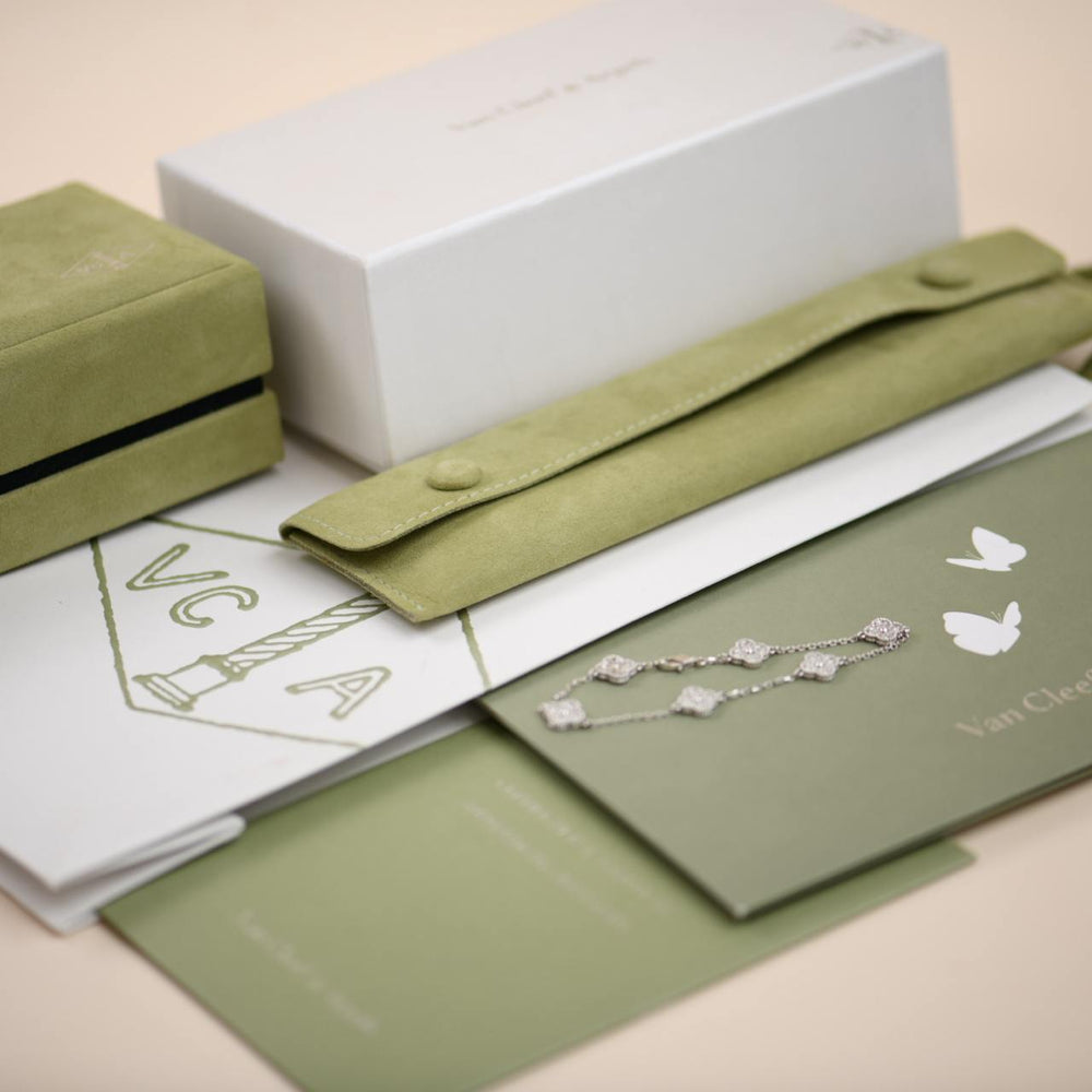 Preowned Van Cleef & Arpels Sweet Alhambra Diamond White Gold 6 Motif Bracelet