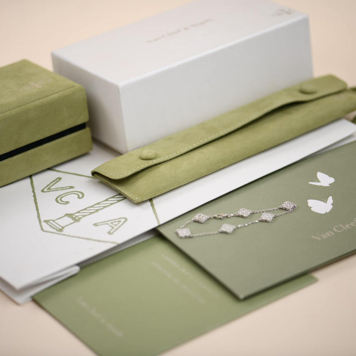 Preowned Van Cleef & Arpels Sweet Alhambra Diamond White Gold 6 Motif Bracelet