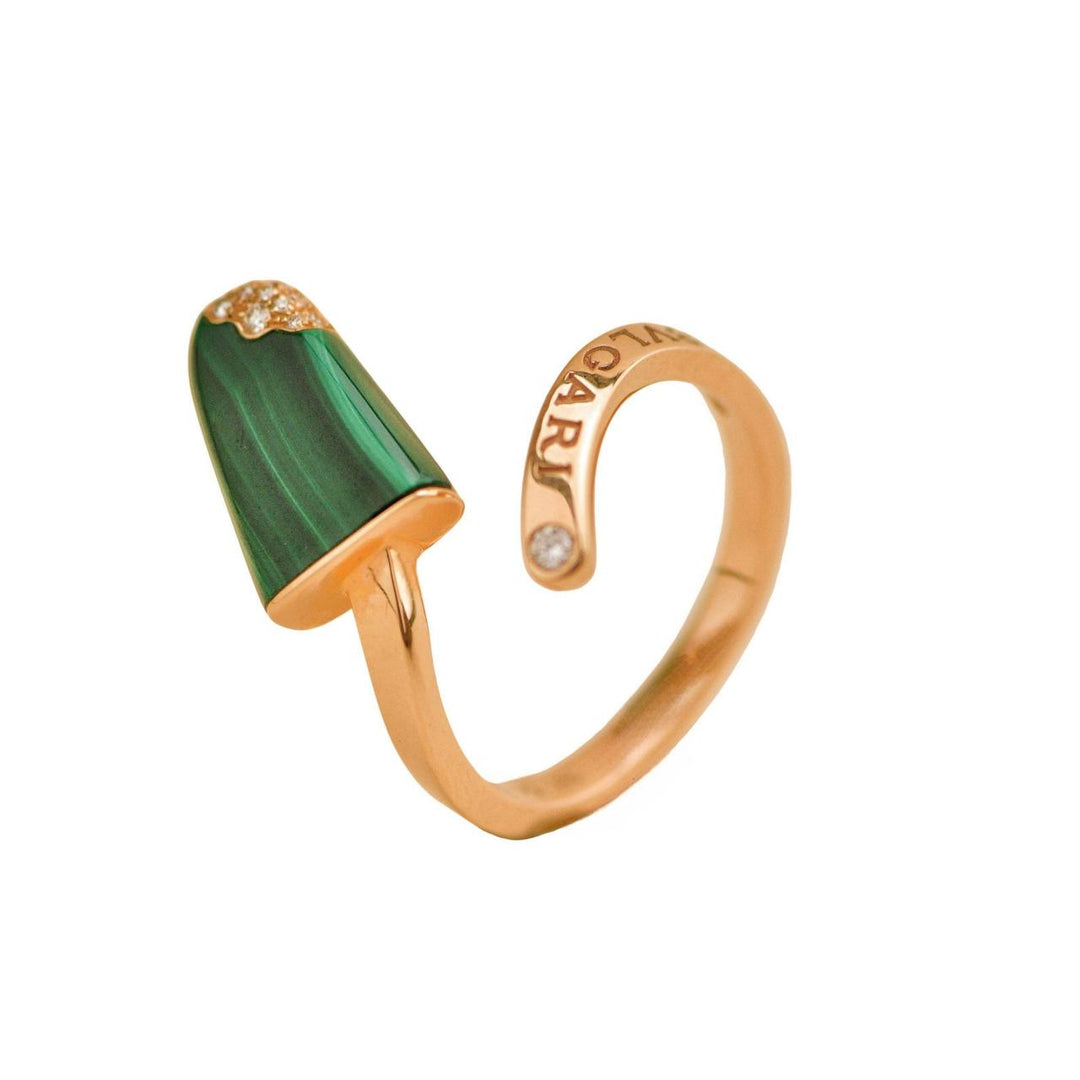 Preloved Bvlgari Gelati Diamond Malachite 18K Rose Gold Ring Size 51