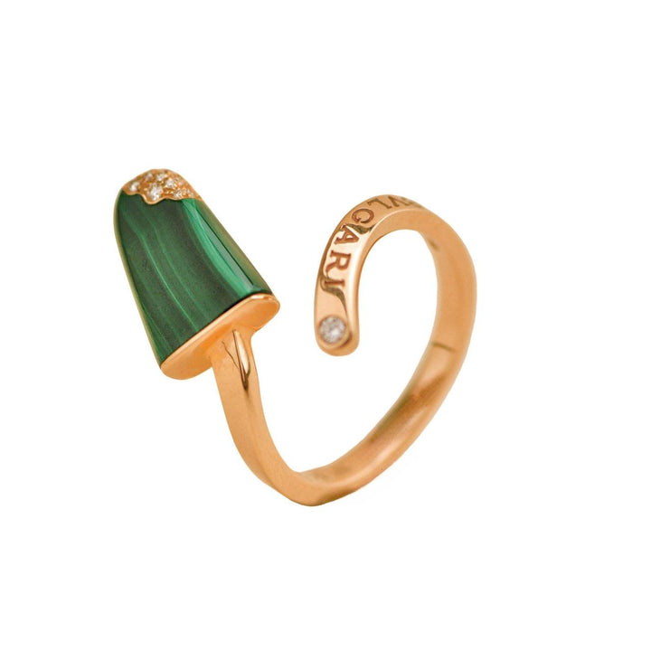 Preloved Bvlgari Gelati Diamond Malachite 18K Rose Gold Ring Size 51