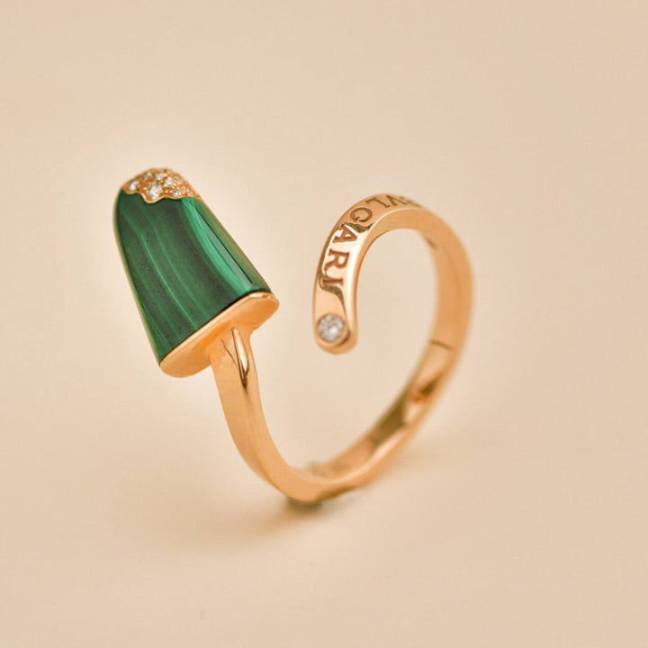 Second Hand Bvlgari Gelati Diamond Malachite 18K Rose Gold Ring Size 51