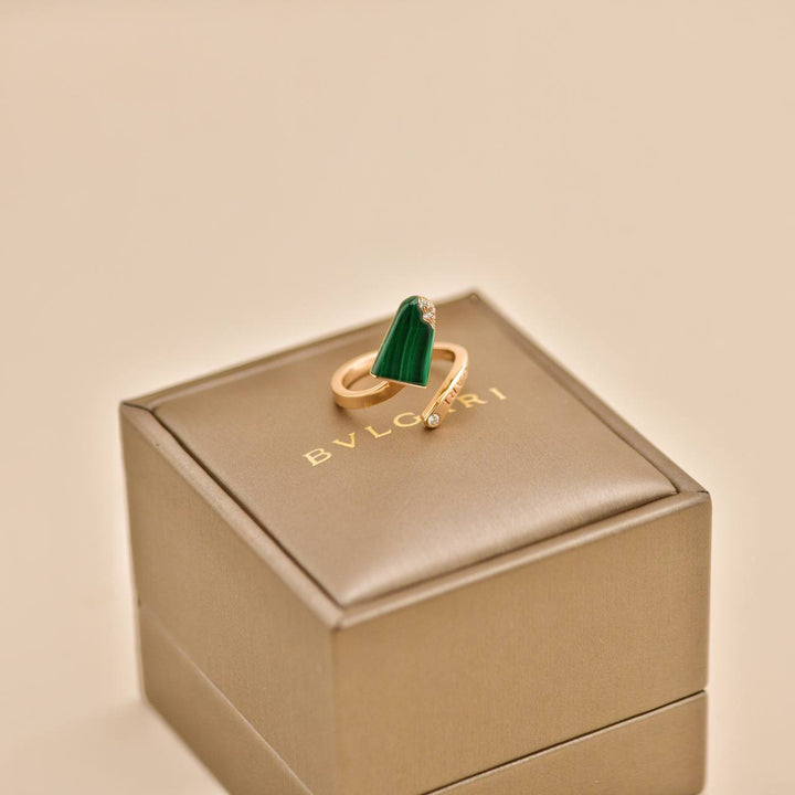 Used Bvlgari Gelati Diamond Malachite 18K Rose Gold Ring Size 51