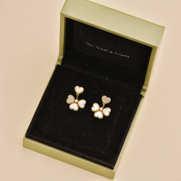 Preloved Van Cleef Sweet Hearts Diamond Mother of Pearl 18K Yellow Gold Earrings