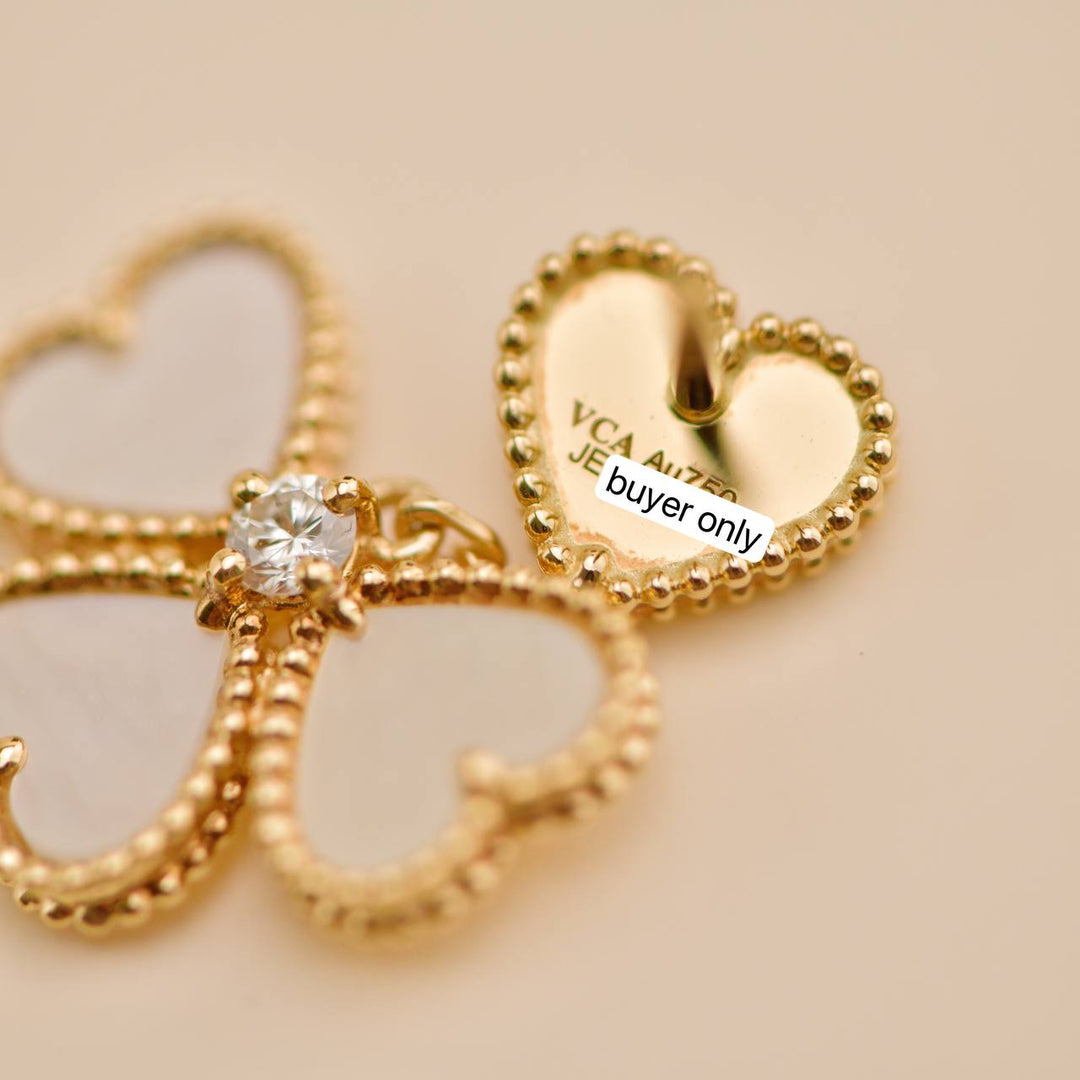 Used Van Cleef Sweet Hearts Diamond Mother of Pearl 18K Yellow Gold Earrings