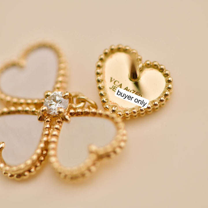 Used Van Cleef Sweet Hearts Diamond Mother of Pearl 18K Yellow Gold Earrings