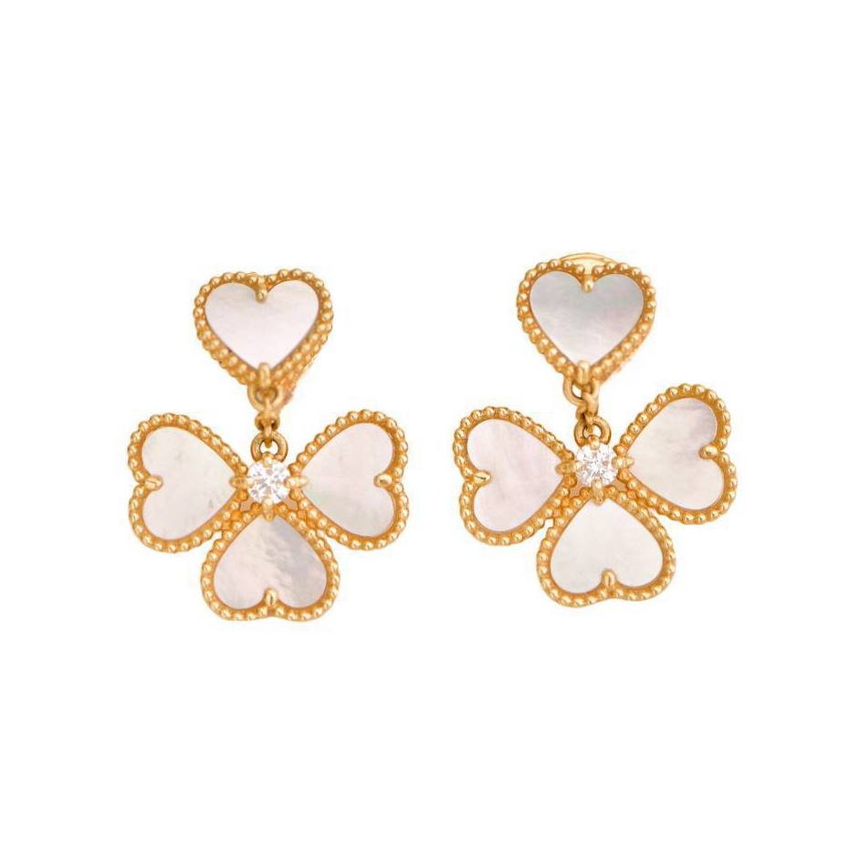 Preloved Van Cleef & Arpels Sweet Hearts Diamond Mother of Pearl 18K Yellow Gold Earrings