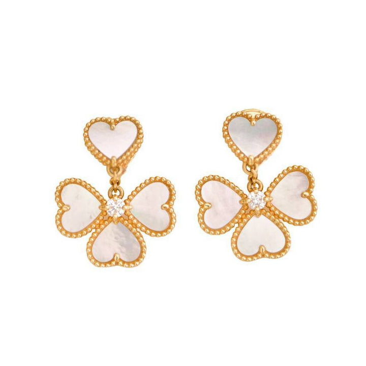 Preloved Van Cleef & Arpels Sweet Hearts Diamond Mother of Pearl 18K Yellow Gold Earrings