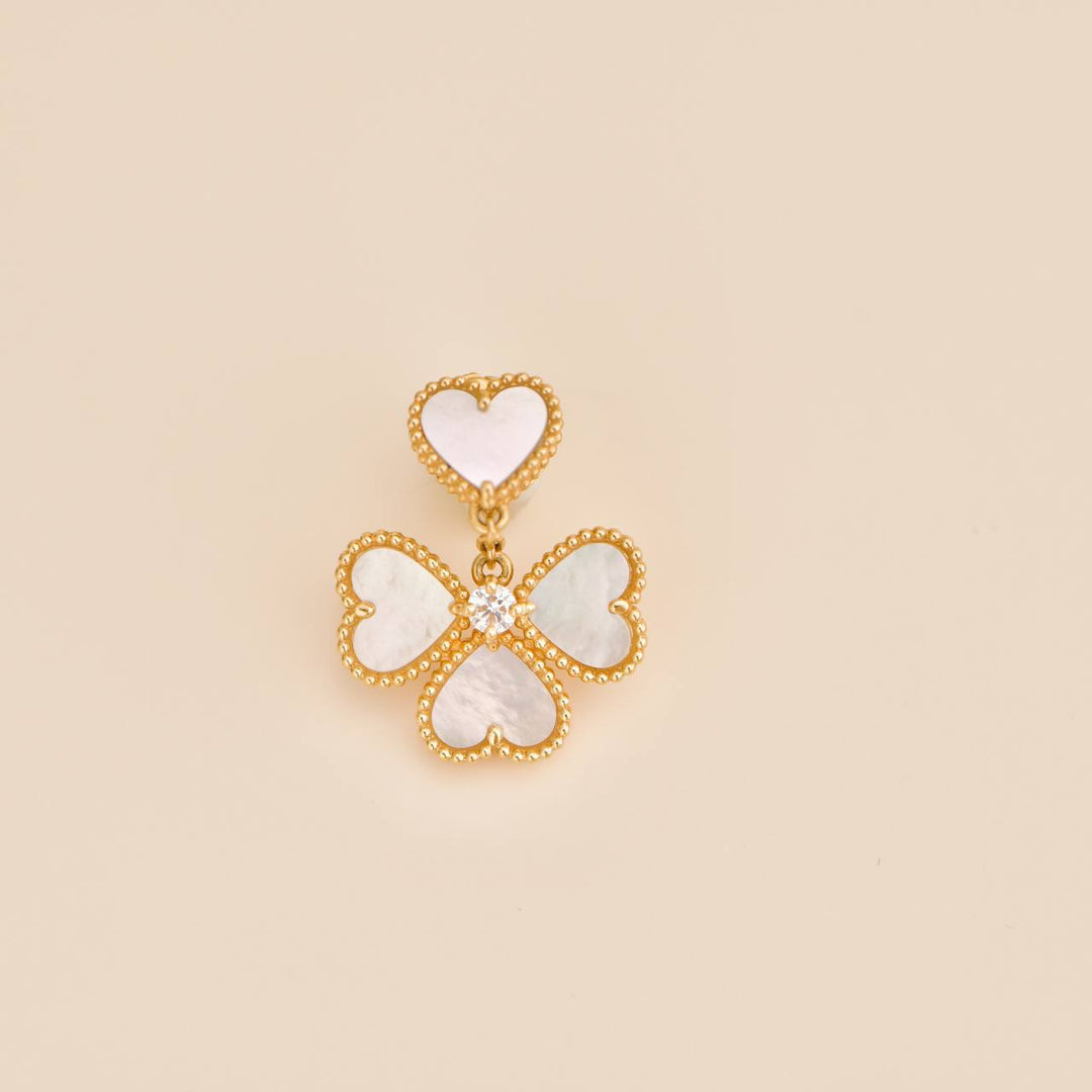 Second Hand Van Cleef Sweet Hearts Diamond Mother of Pearl 18K Yellow Gold Earrings