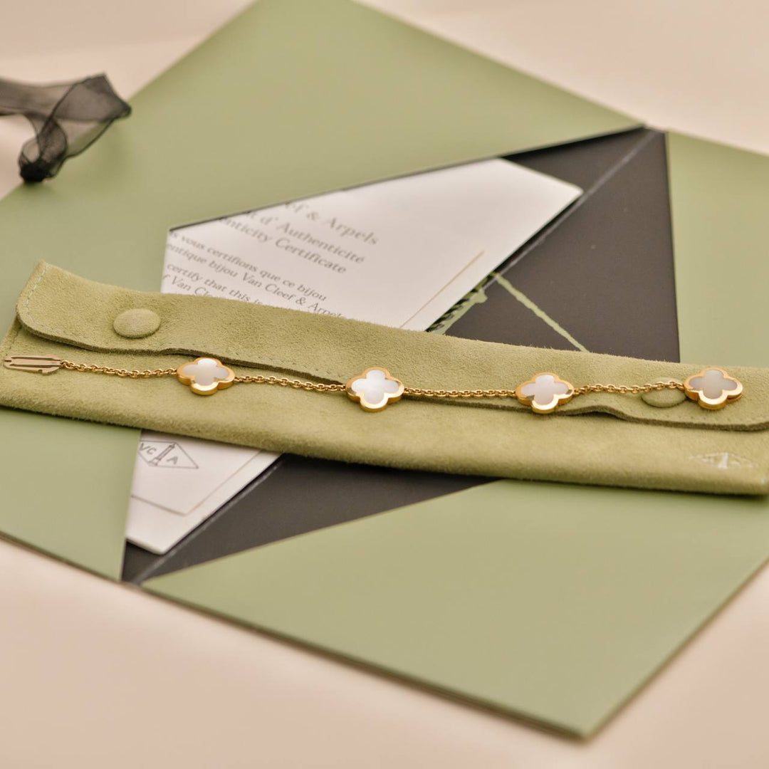 Preowned Van Cleef & Arpels Pure Alhambra Mother of Pearl 18K Yellow Gold Bracelet