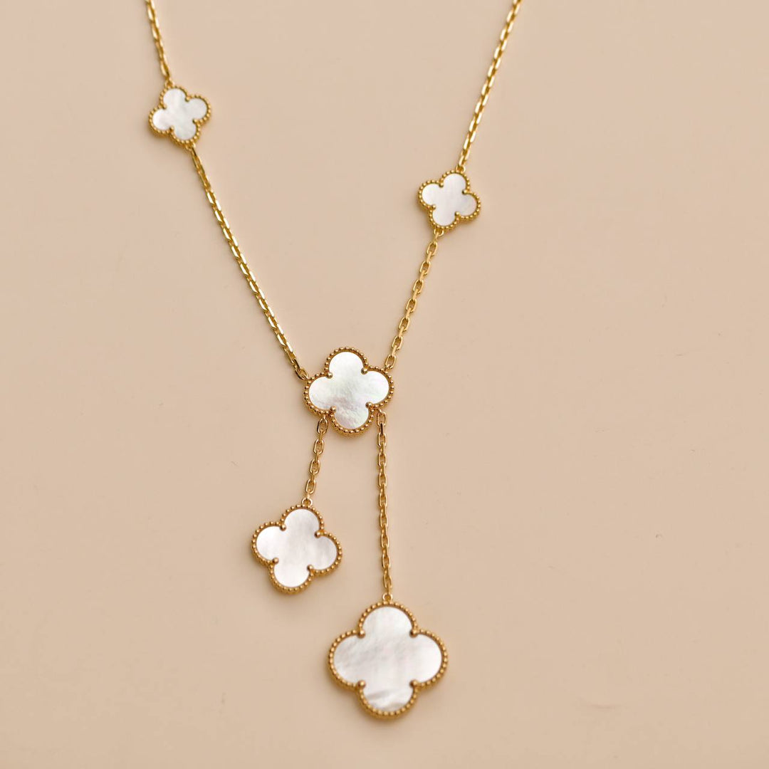 Preowned Van Cleef Magic Alhambra 6 Motifs Mother of Pearl 18K Yellow Gold Necklace