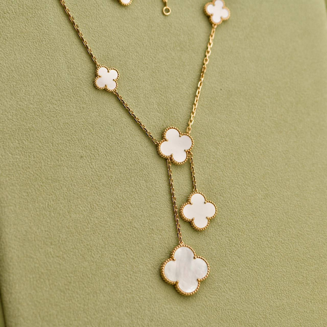Second Hand Van Cleef & Arpels Magic Alhambra 6 Motifs Mother of Pearl 18K Yellow Gold Necklace