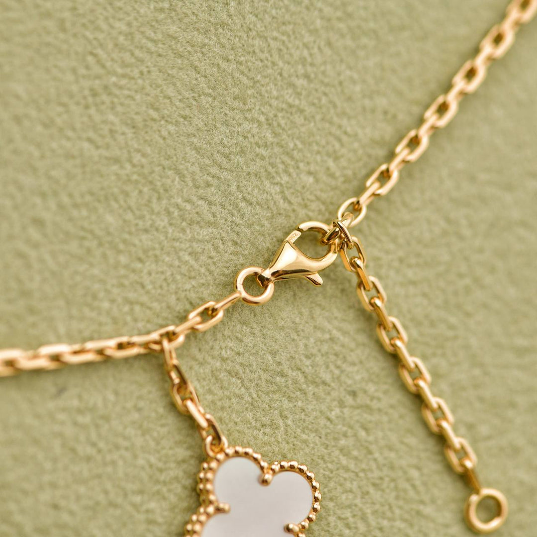 Used VCA Magic Alhambra 6 Motifs Mother of Pearl 18K Yellow Gold Necklace