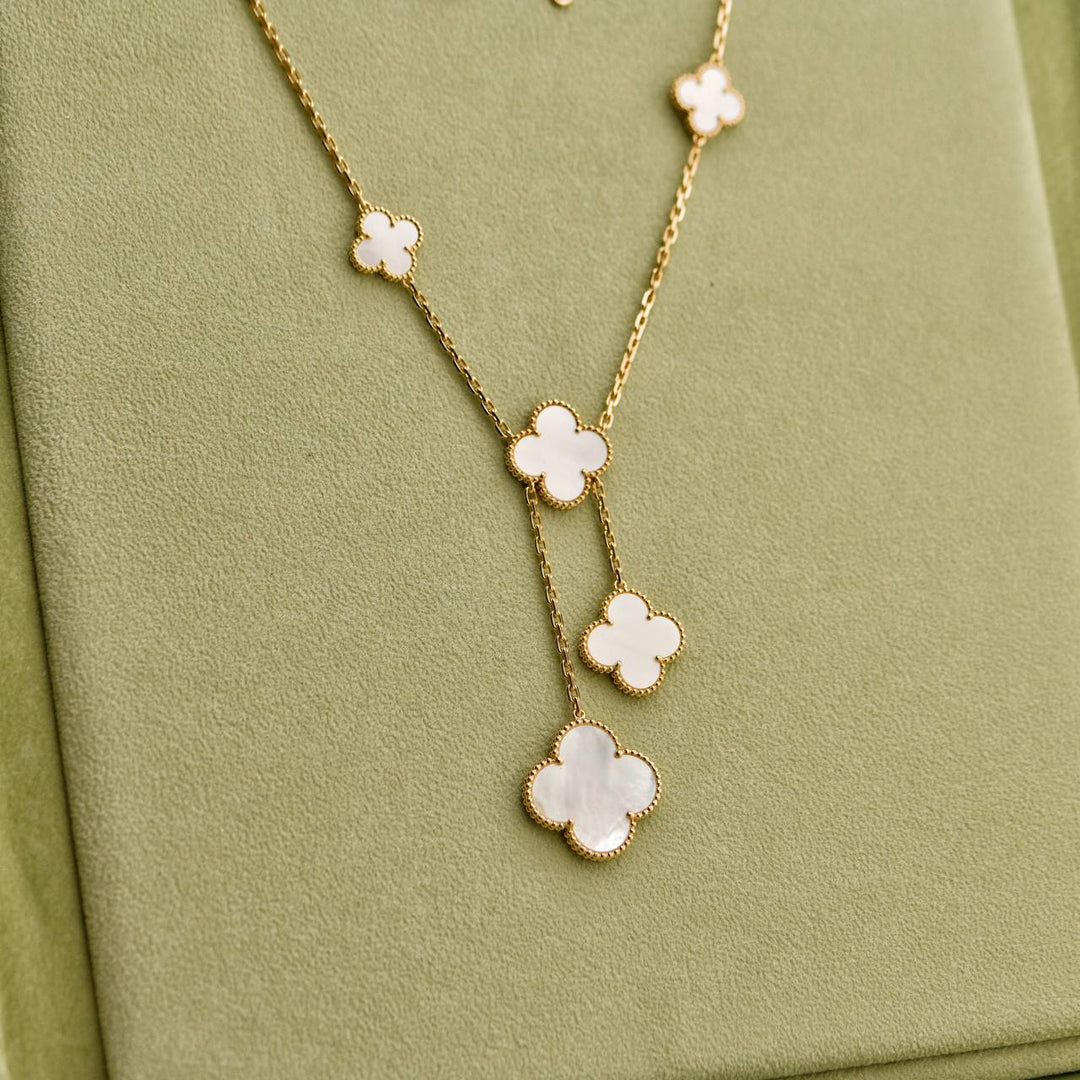 Used Van Cleef & Arpels Magic Alhambra 6 Motifs Mother of Pearl 18K Yellow Gold Necklace