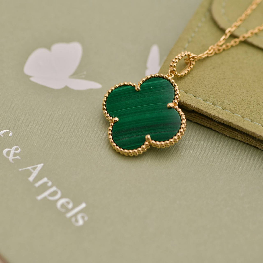 Preowned Van Cleef Magic Alhambra Malachite 18K Yellow Gold Necklace