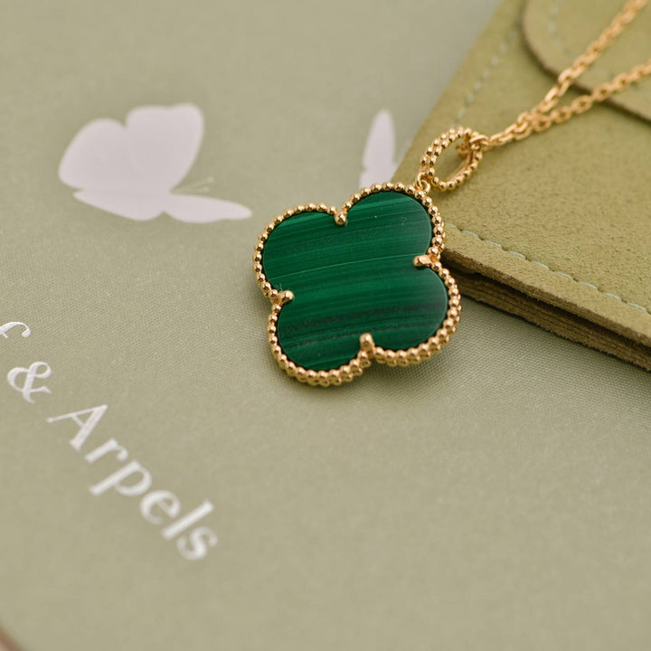 Preowned Van Cleef Magic Alhambra Malachite 18K Yellow Gold Necklace