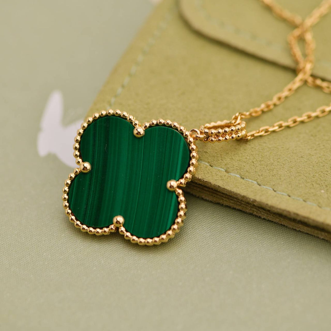 Preloved Van Cleef Magic Alhambra Malachite 18K Yellow Gold Necklace