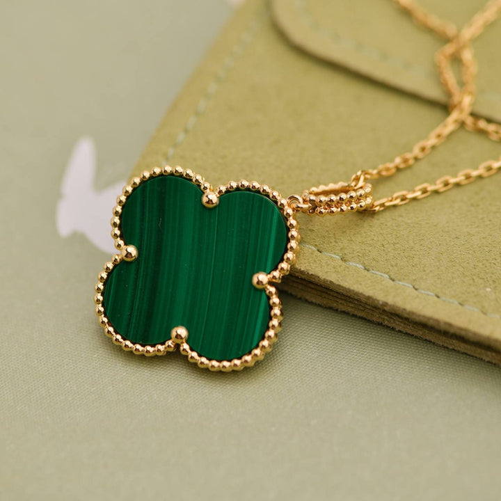 Preloved Van Cleef Magic Alhambra Malachite 18K Yellow Gold Necklace