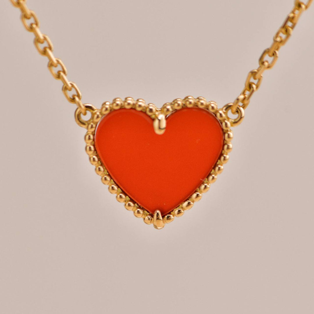 Used Van Cleef & Arpels Sweet Alhambra Carnelian Heart 18K Rose Gold Pendant