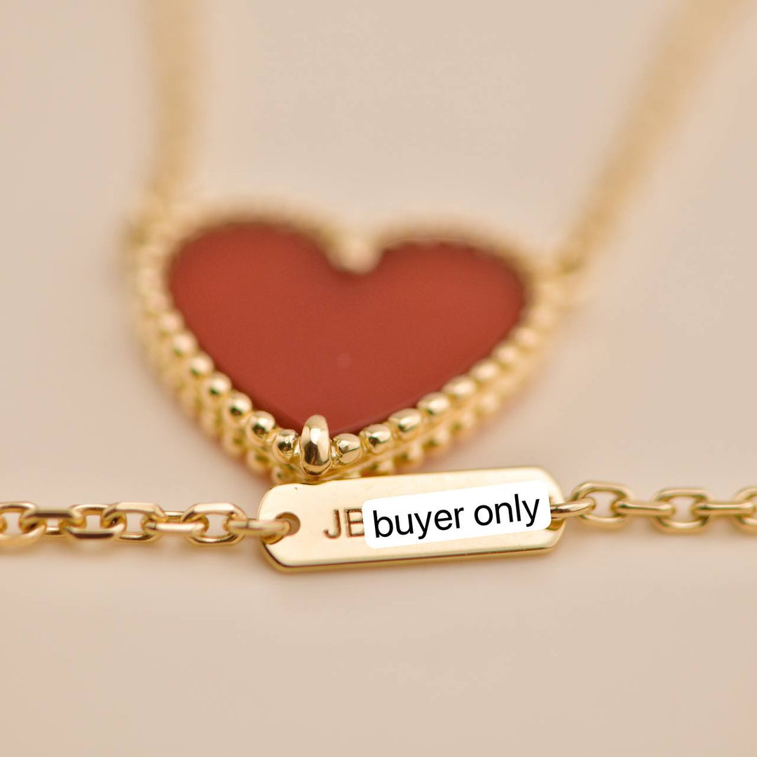 Used Van Cleef Sweet Alhambra Carnelian Heart 18K Rose Gold Pendant Necklace