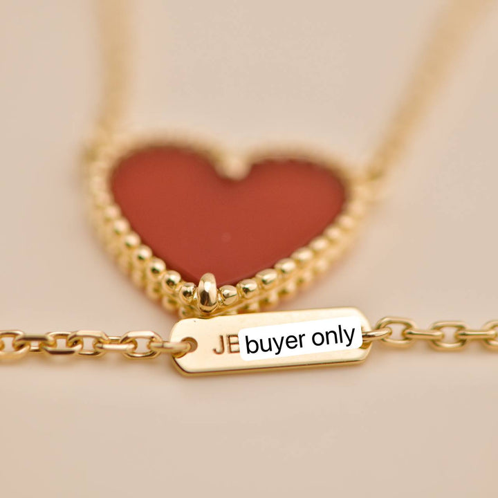 Used Van Cleef Sweet Alhambra Carnelian Heart 18K Rose Gold Pendant Necklace