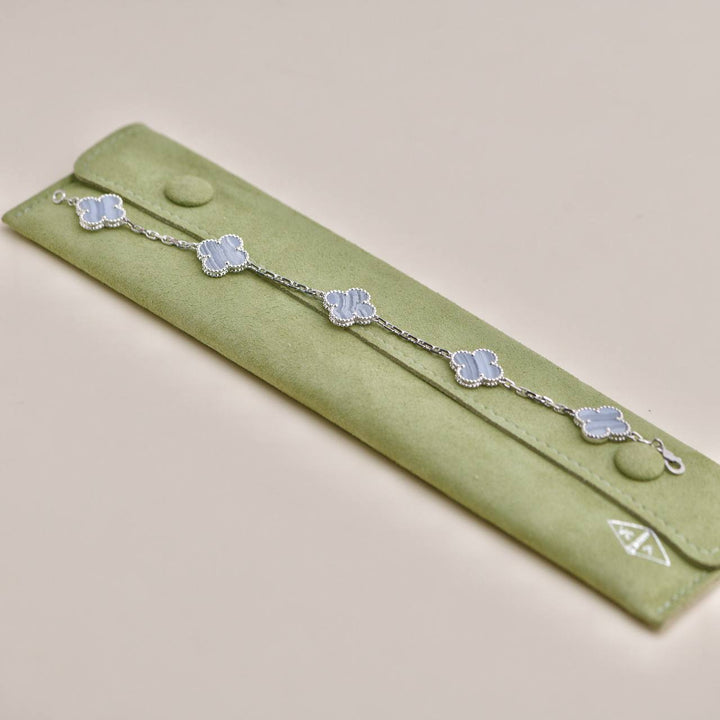 Preowned Van Cleef & Arpels Vintage Alhambra Chalcedony 5 Motif 18K White Gold Bracelet
