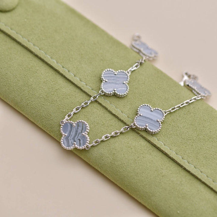Second Hand Van Cleef & Arpels Vintage Alhambra Chalcedony 5 Motif 18K White Gold Bracelet