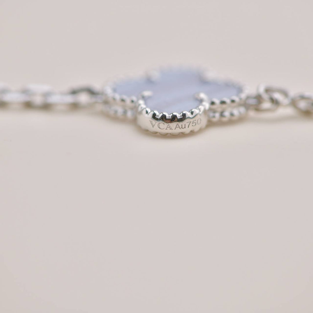Preowned Van Cleef Vintage Alhambra Chalcedony 5 Motif 18K White Gold Bracelet