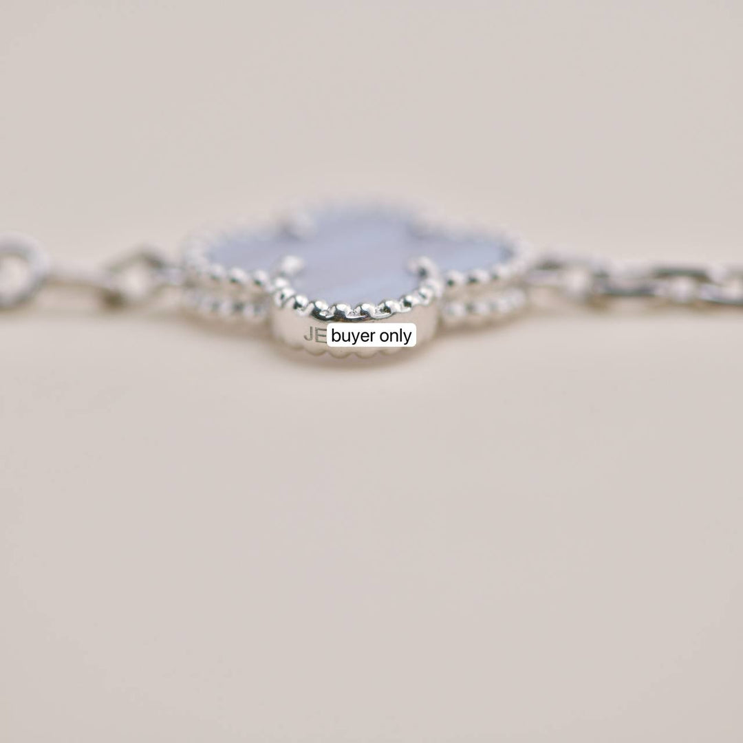 Second Hand Van Cleef Vintage Alhambra Chalcedony 5 Motif 18K White Gold Bracelet