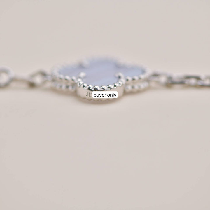 Second Hand Van Cleef Vintage Alhambra Chalcedony 5 Motif 18K White Gold Bracelet