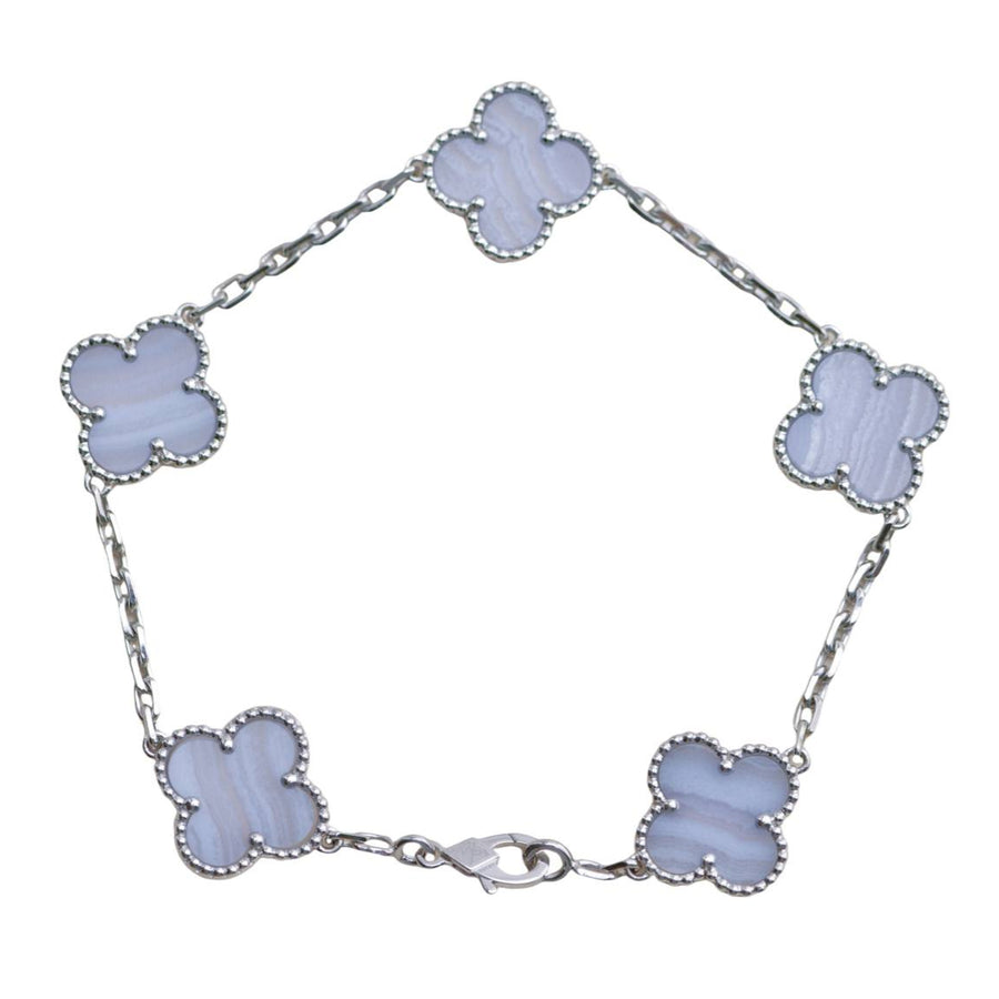Preloved Van Cleef & Arpels Vintage Alhambra Chalcedony 5 Motif 18K White Gold Bracelet