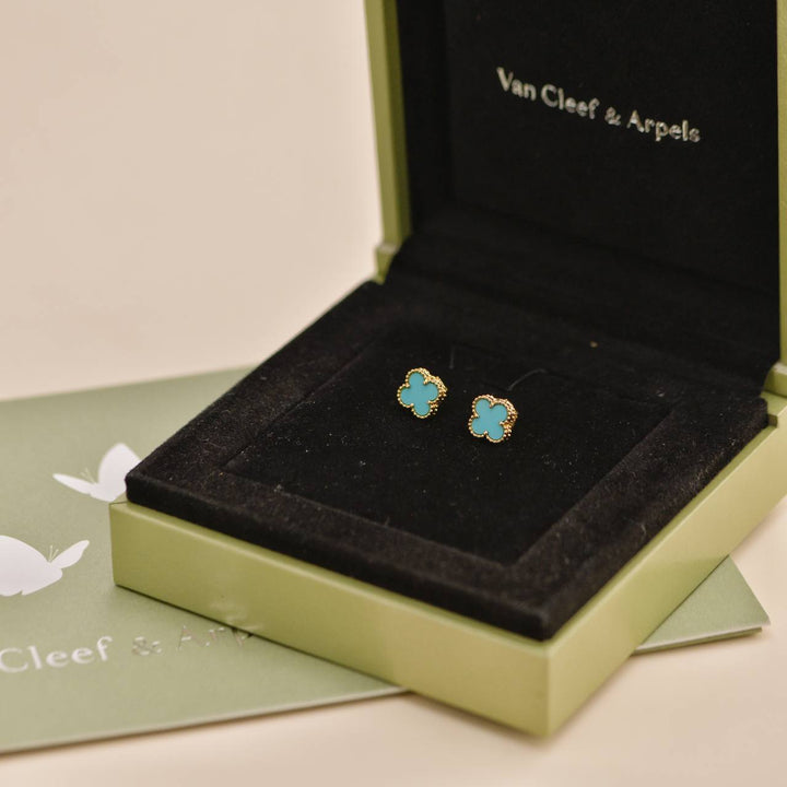 Preowned Van Cleef & Arpels Sweet Alhambra Turquoise 18K Yellow Gold Earrings