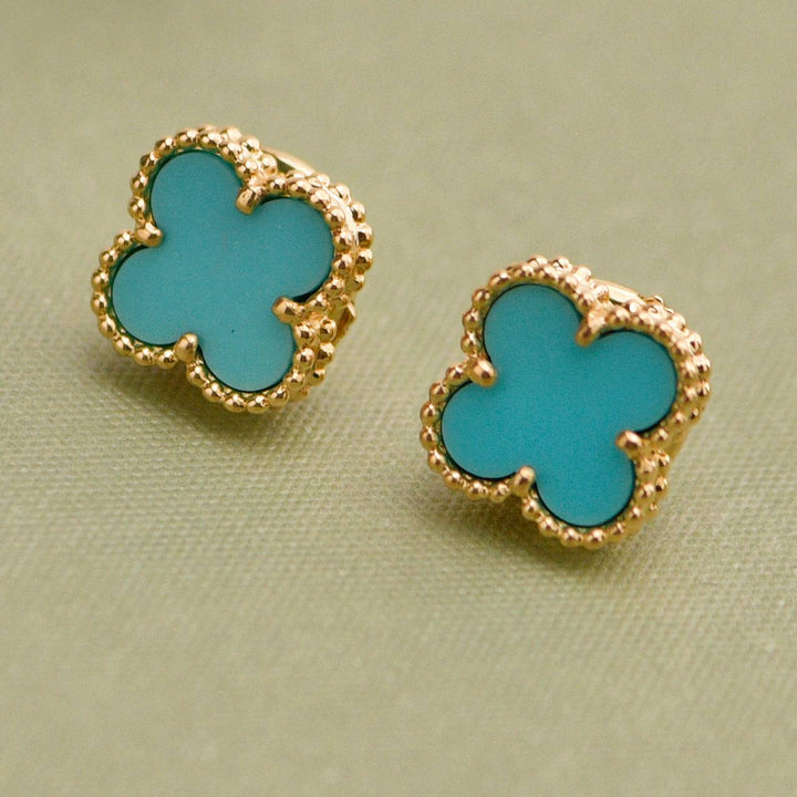 Second Hand Van Cleef & Arpels Sweet Alhambra Turquoise 18K Yellow Gold Earrings
