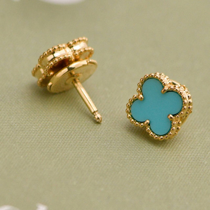 Used Van Cleef & Arpels Sweet Alhambra Turquoise 18K Yellow Gold Earrings
