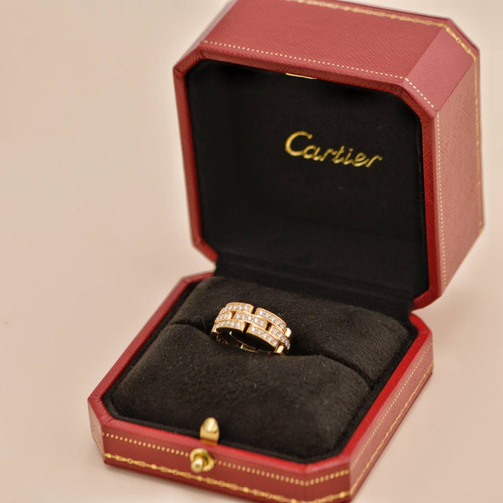 Second Hand Cartier Maillon Panthère Half Paved Diamond 18K Yellow Gold Ring Size 54