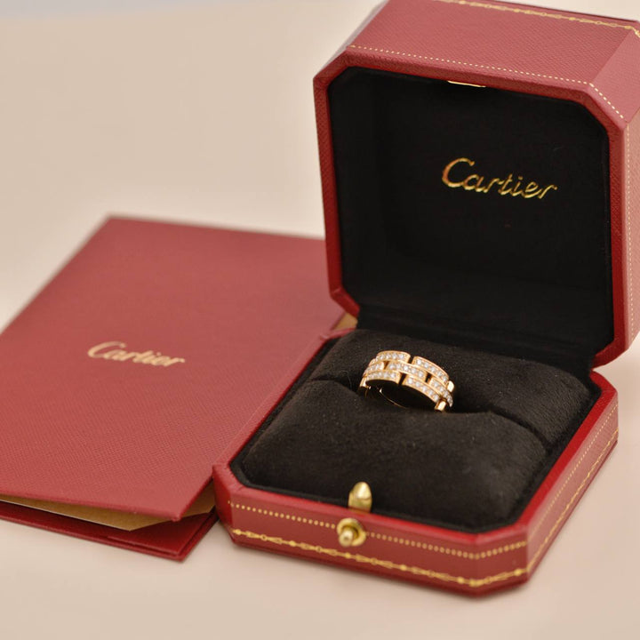 Preowned Cartier Maillon Panthère Half Paved Diamond 18K Yellow Gold Ring Size 54