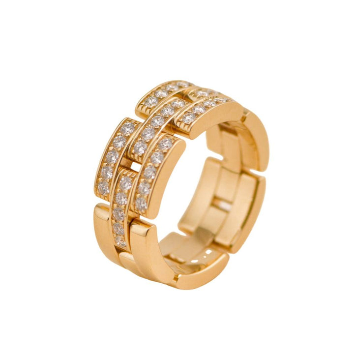 Preloved Cartier Maillon Panthère Half Paved Diamond 18K Yellow Gold Ring Size 54