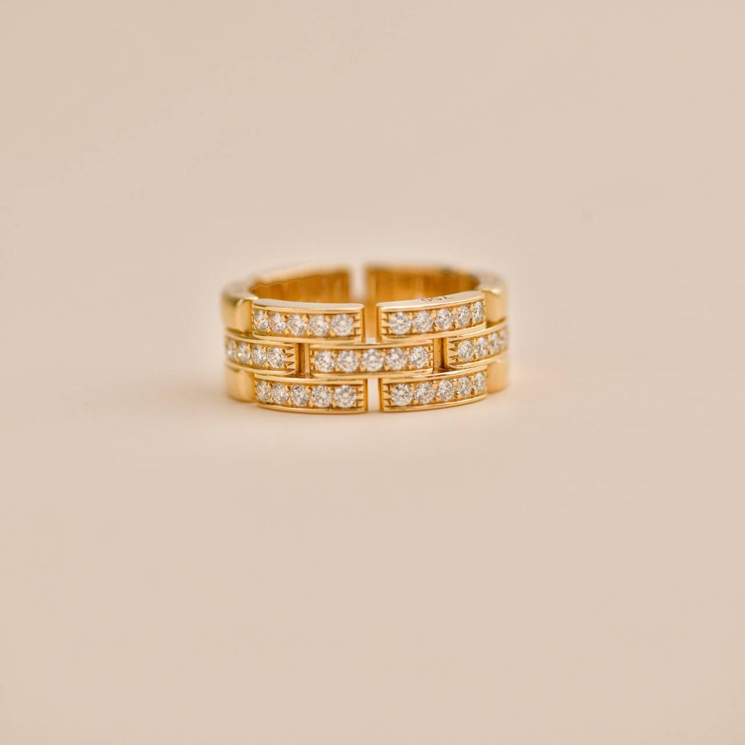 Second Hand Cartier Maillon Panthère Half Paved Diamond 18K Yellow Gold Ring